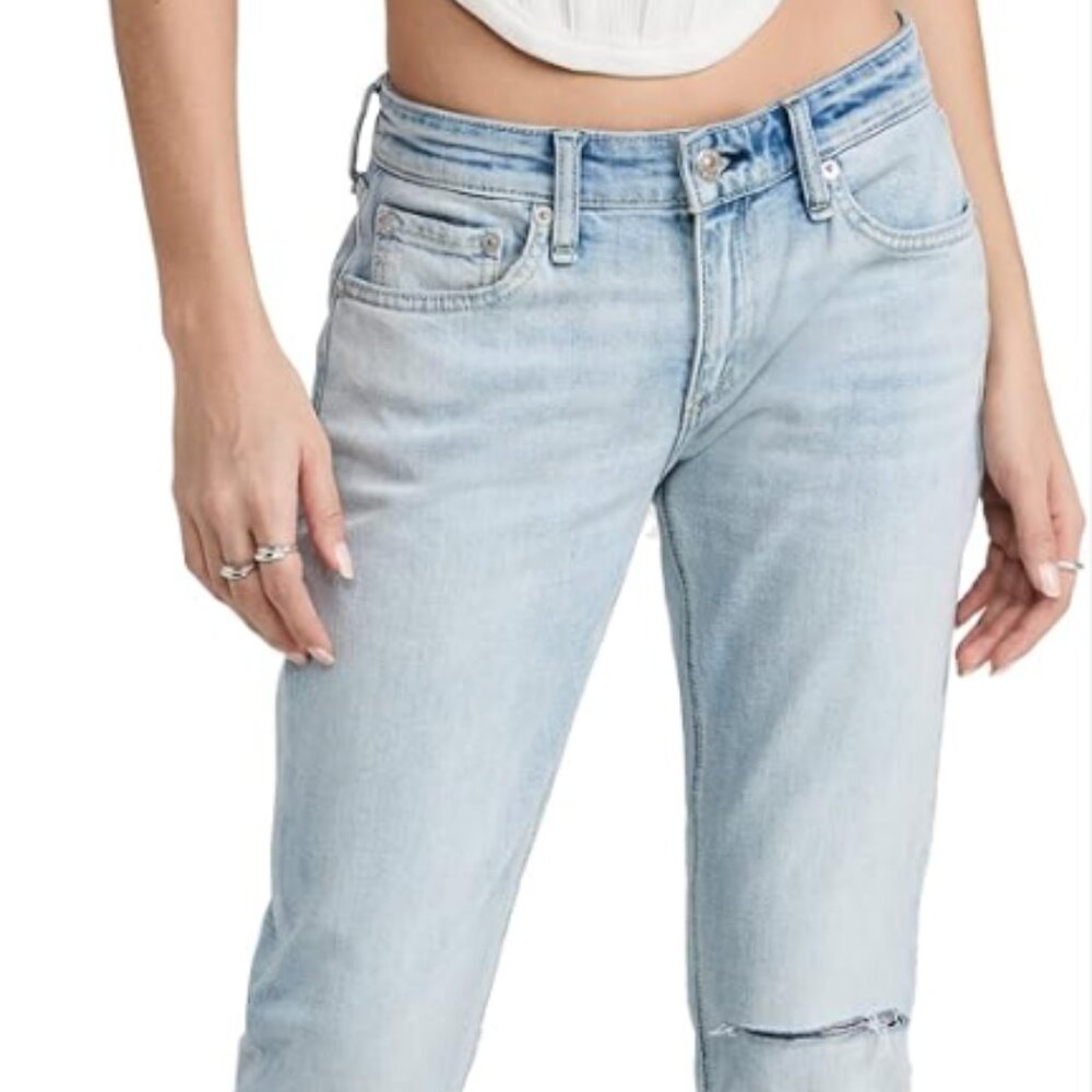 Rag & Bone Low-Rise Light Wash Distressed Slim Boyfriend Jeans Size 24